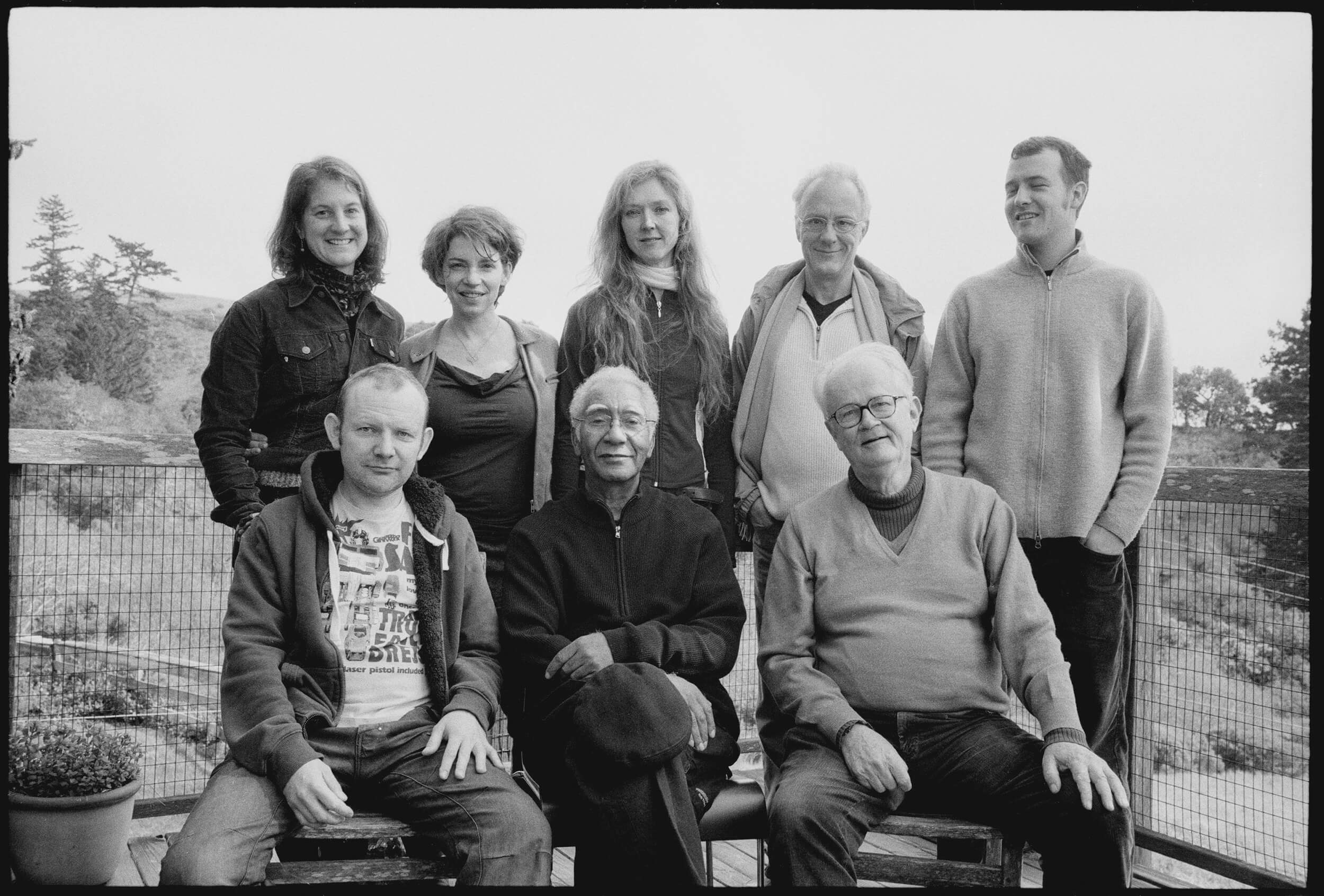 front (from left to right): Paweł Mykietyn, Kidd Jordan, Tom Johnson; back: Lisa Bielawa, Carla Kihlstedt, Natasha Barrett, Jürg Frey, Gyan Riley