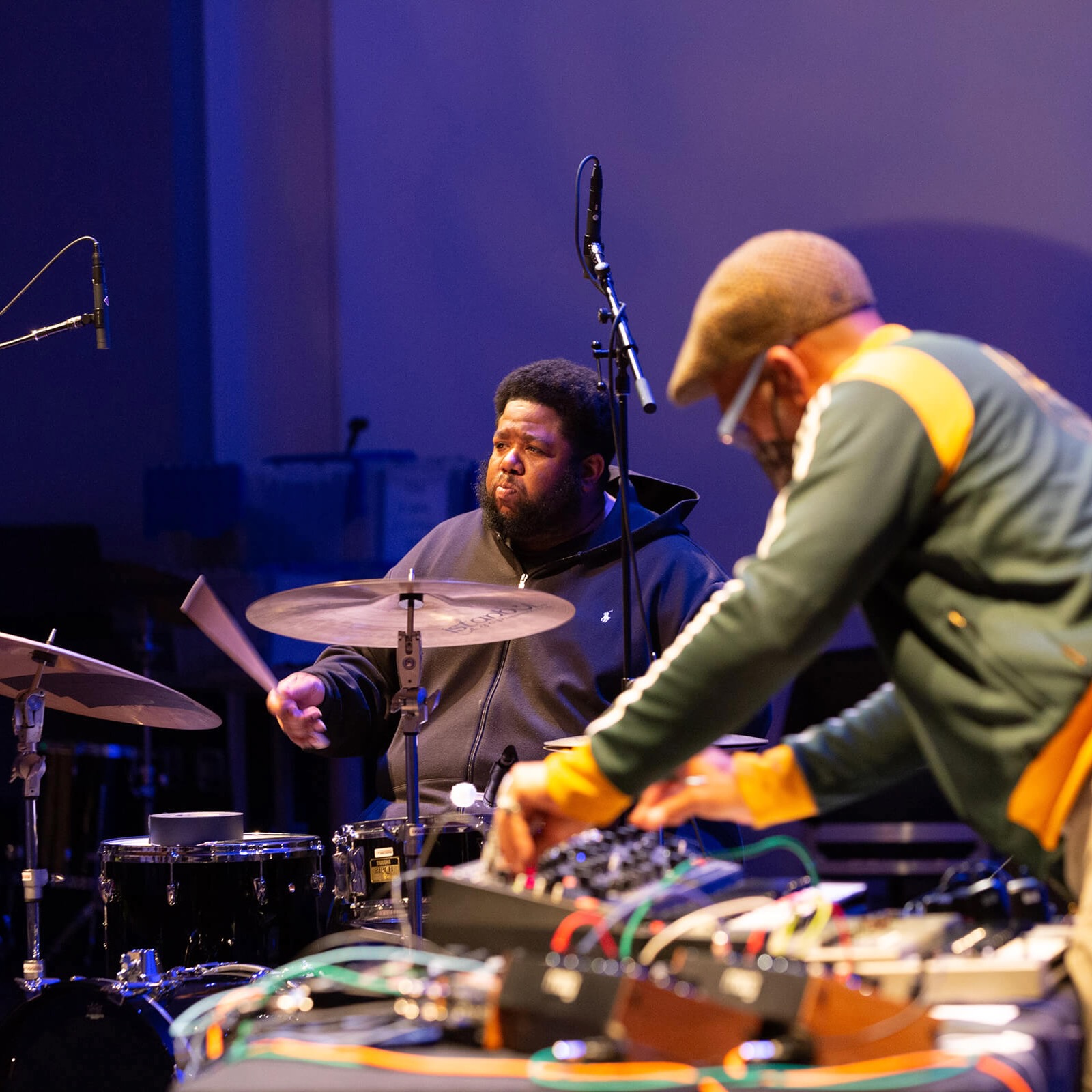 Tyshawn Sorey and King Britt performing