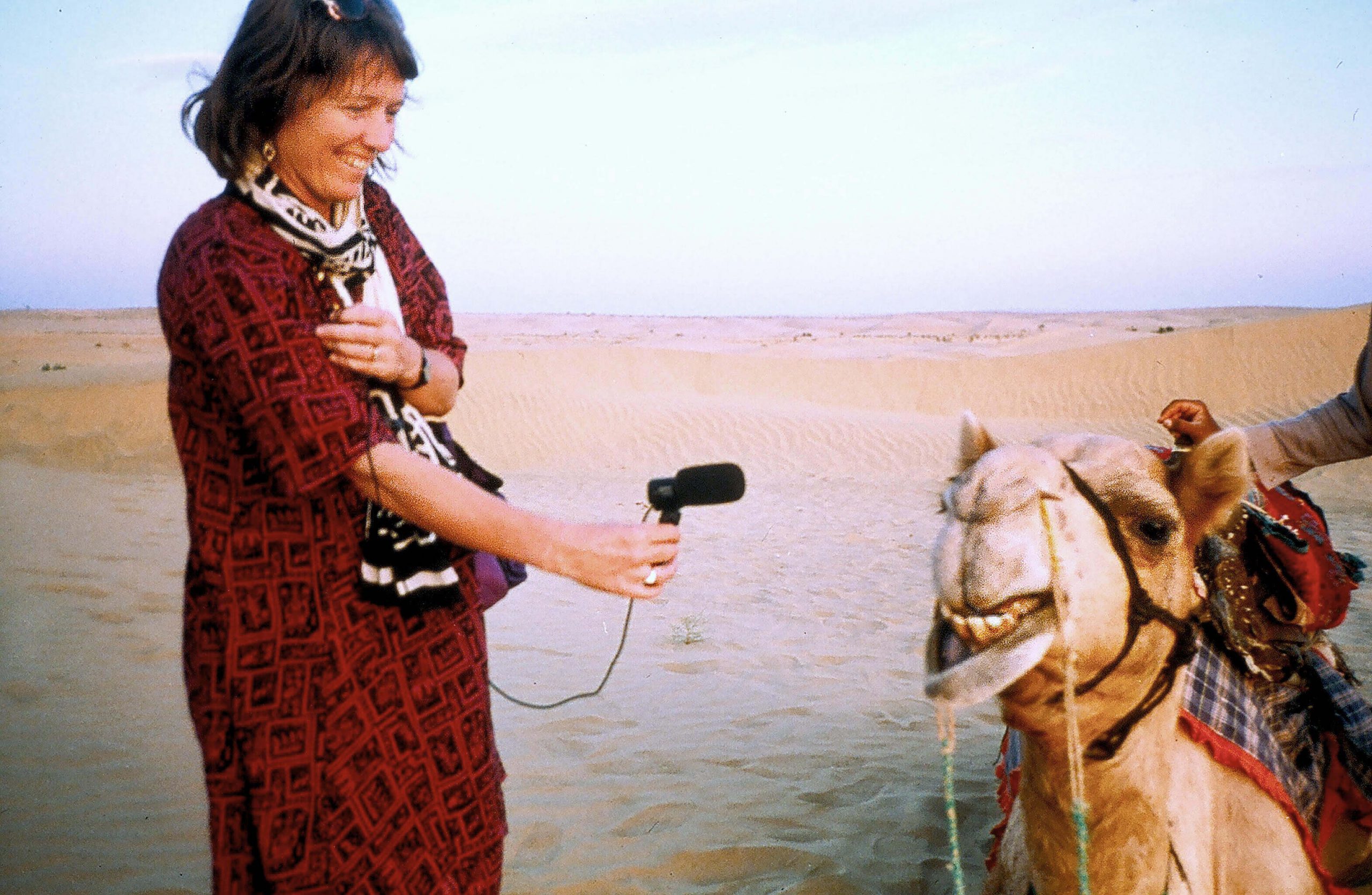 Hildegard Westerkamp interviews a Camel 1992. Photo by Peter Grant.