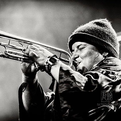 Jaimie Branch playing trumpet.