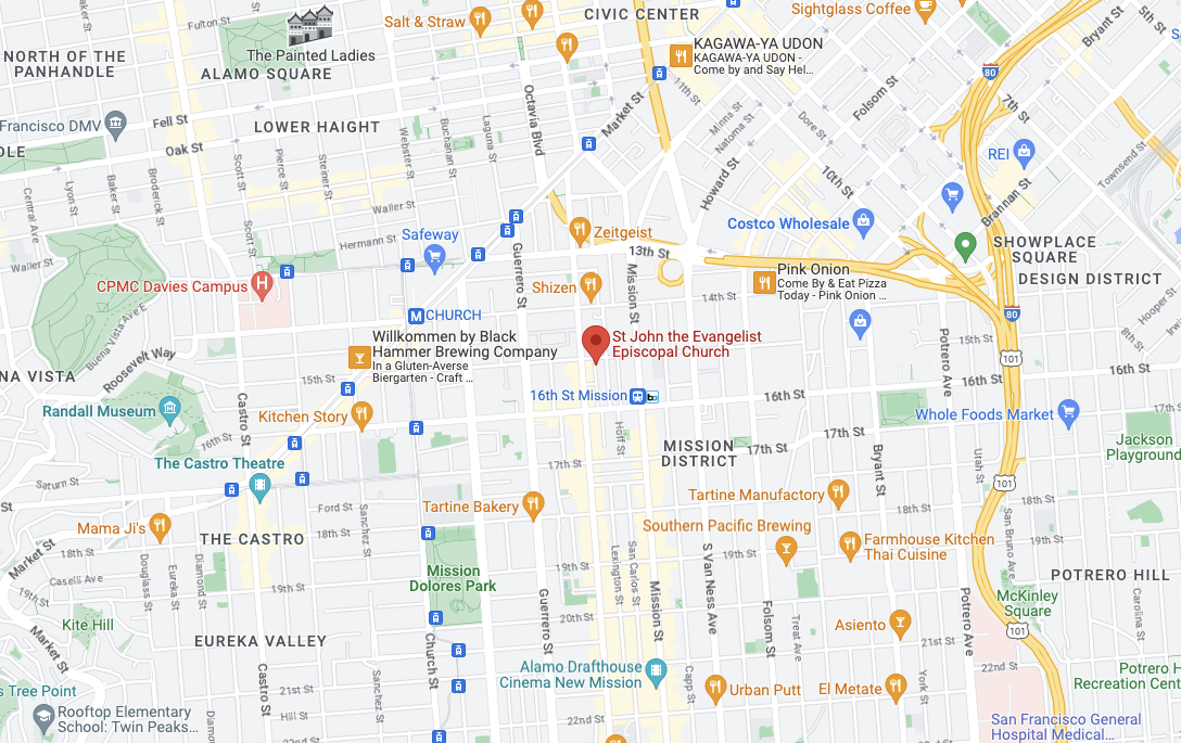 Map showing the location of St John the Evangelist Episcopal Church in San Francisco.