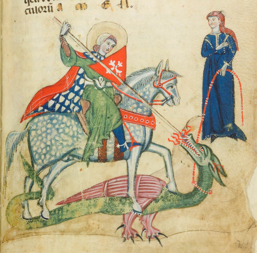 Old painting of St. George slaying a Dragon