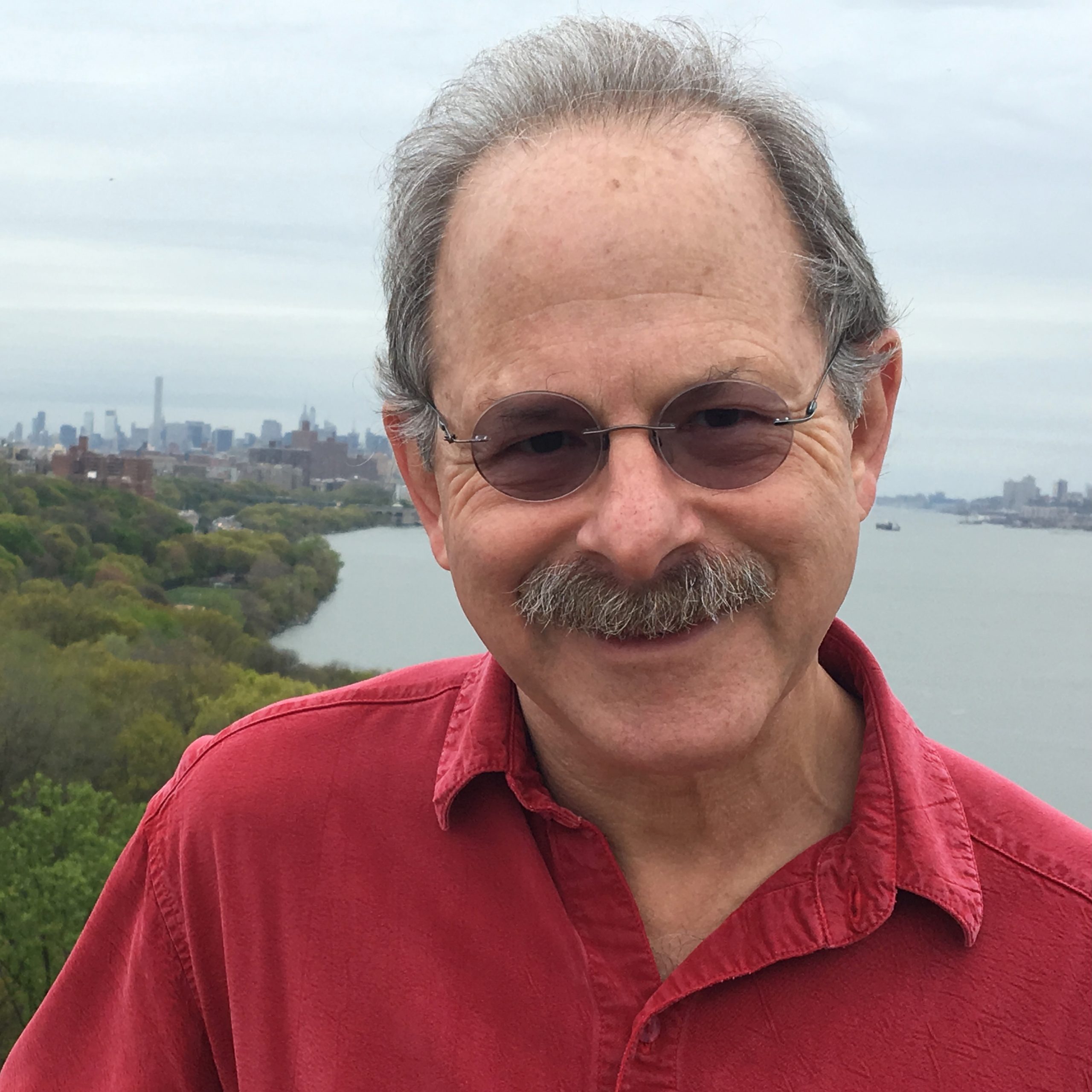 Neil Rolnick headshot with the skyscrapers of New York in the background.