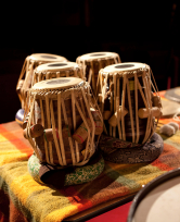 Percussion instruments on table